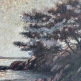 Old painting of sunrise over the sea