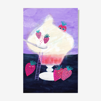 Ice cream cup with strawberries illustration