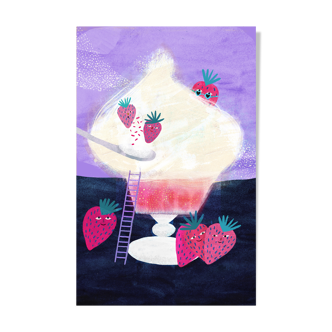 Ice cream cup with strawberries illustration