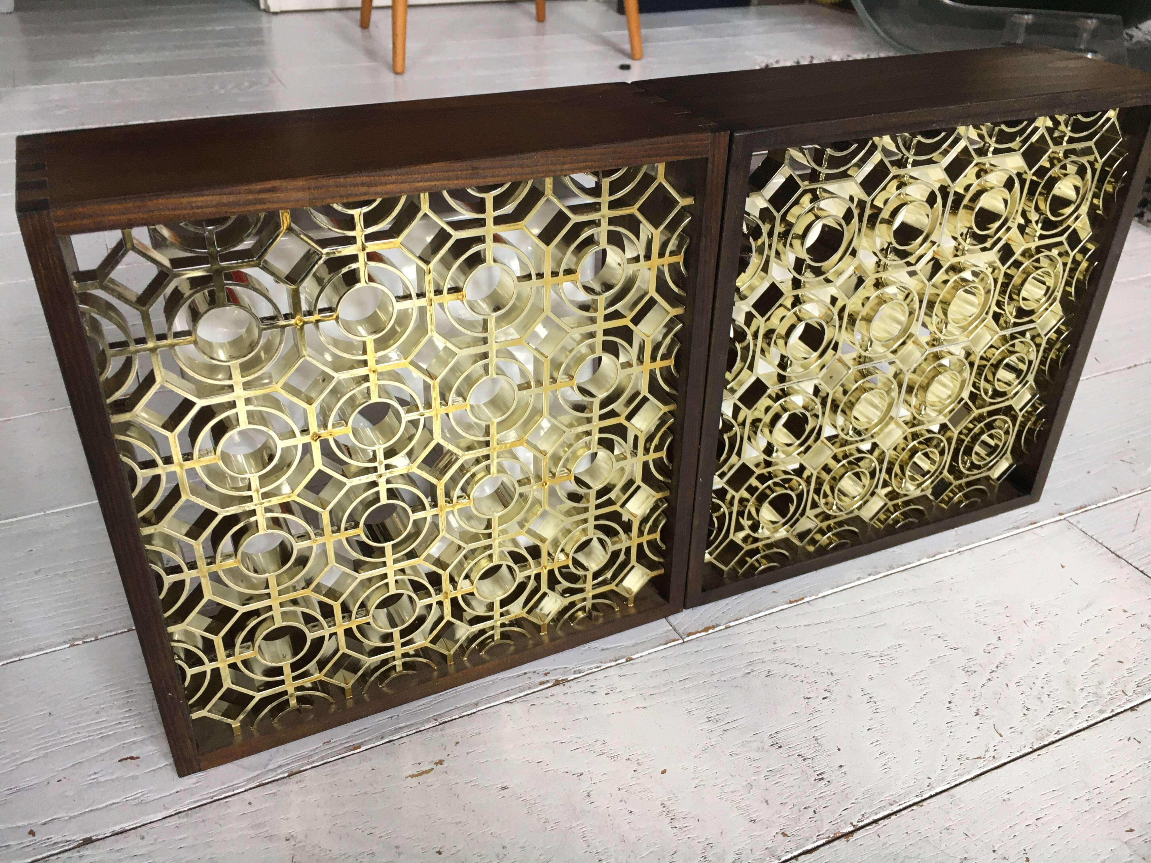 Pair of wooden frame wall lights, Odreco