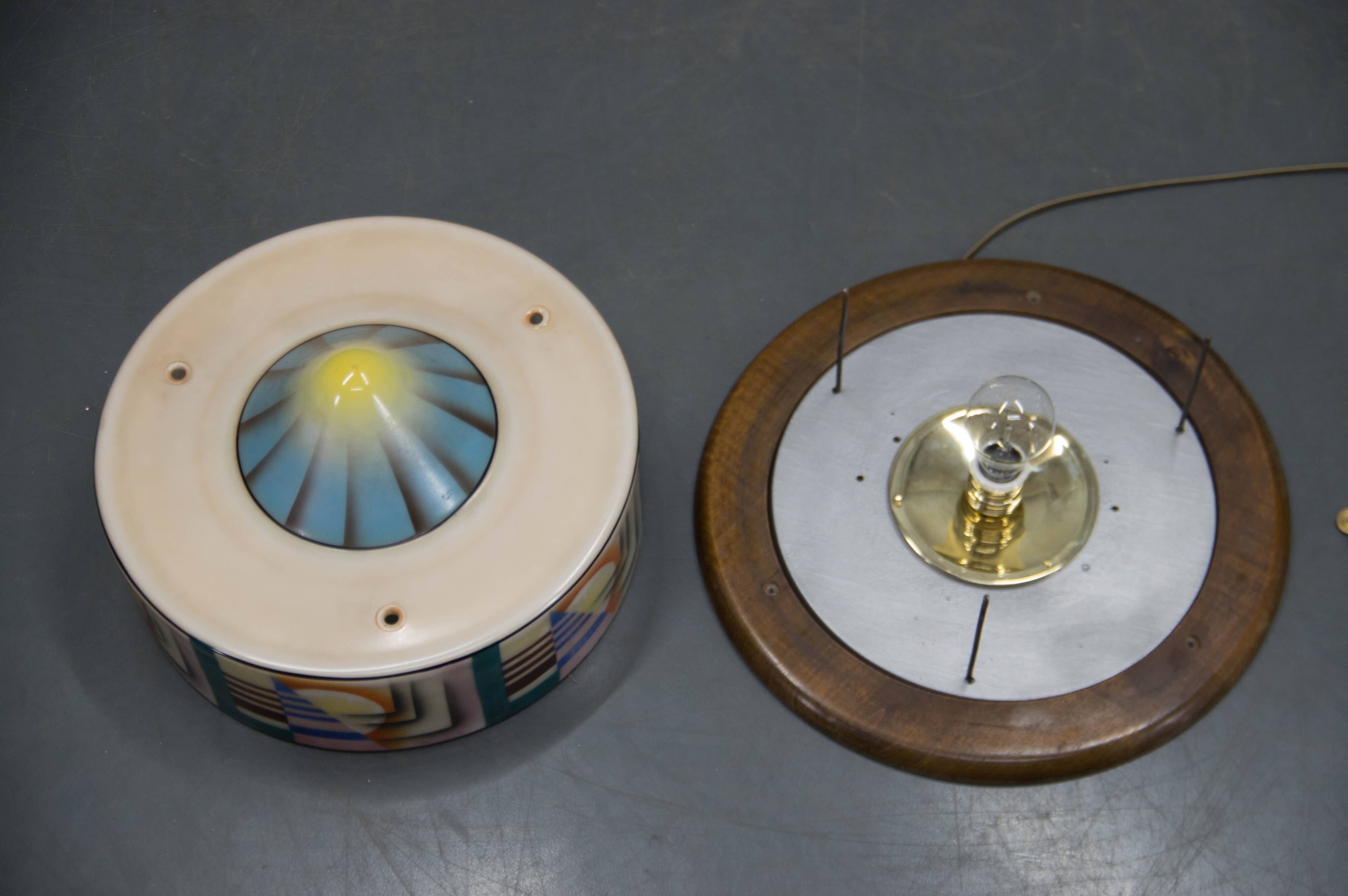 Art Deco Hand Painted Glass Flush Mount, 1920s