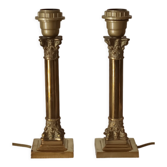 Paire de pieds de lampe en bronze XXème