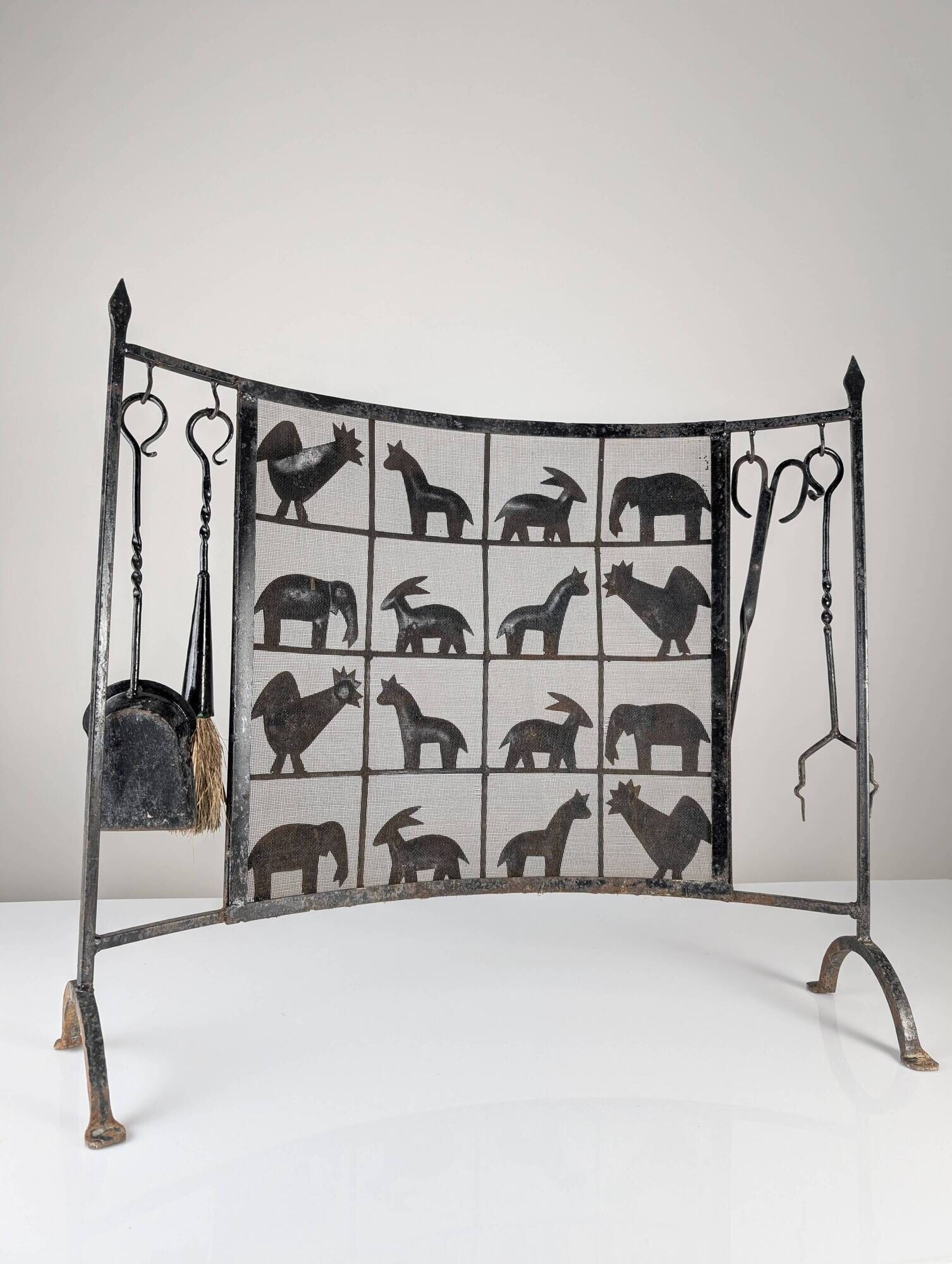 Atelier Marolles Wrought Iron Animal Fire Screen 1950s