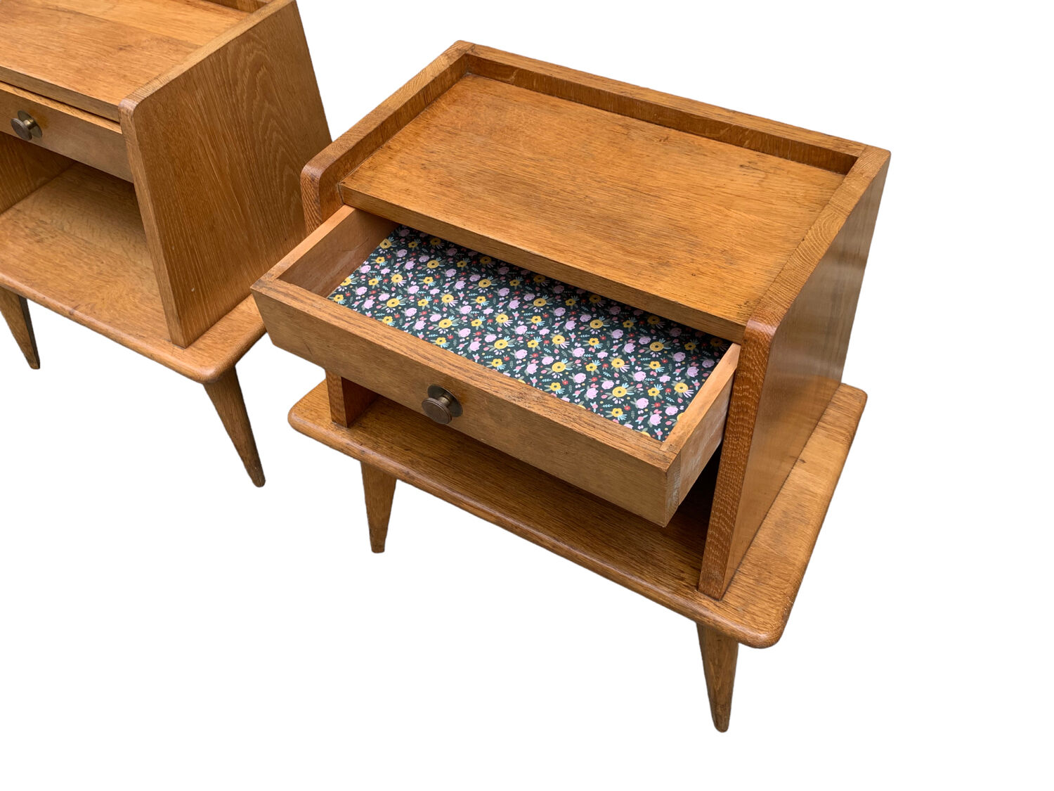 Pair of bedside feet compass solid oak vintage 1950