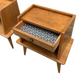 Pair of bedside feet compass solid oak vintage 1950