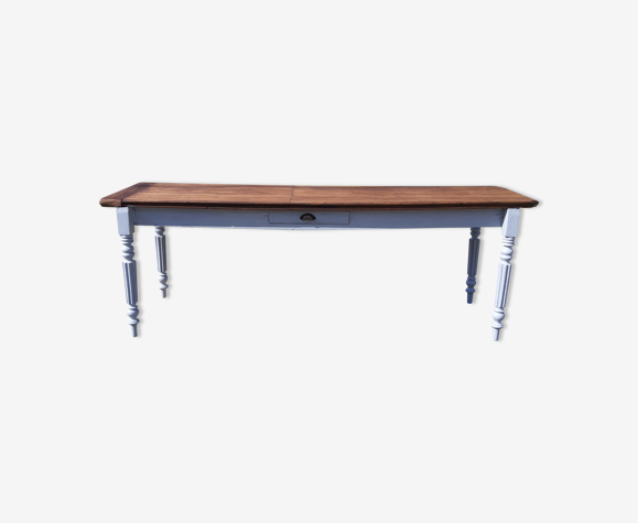 Table de drapier 19 éme chéne cérusé vieux gris 1 tiroir .