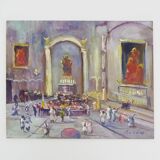Oil on wood by Riccardo Capone Interior Church 50s 60s