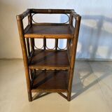 Vintage rattan and dark wood three-tier shelf