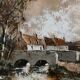 Oil on canvas cottages at the water's edge by Claude Mourier 1980