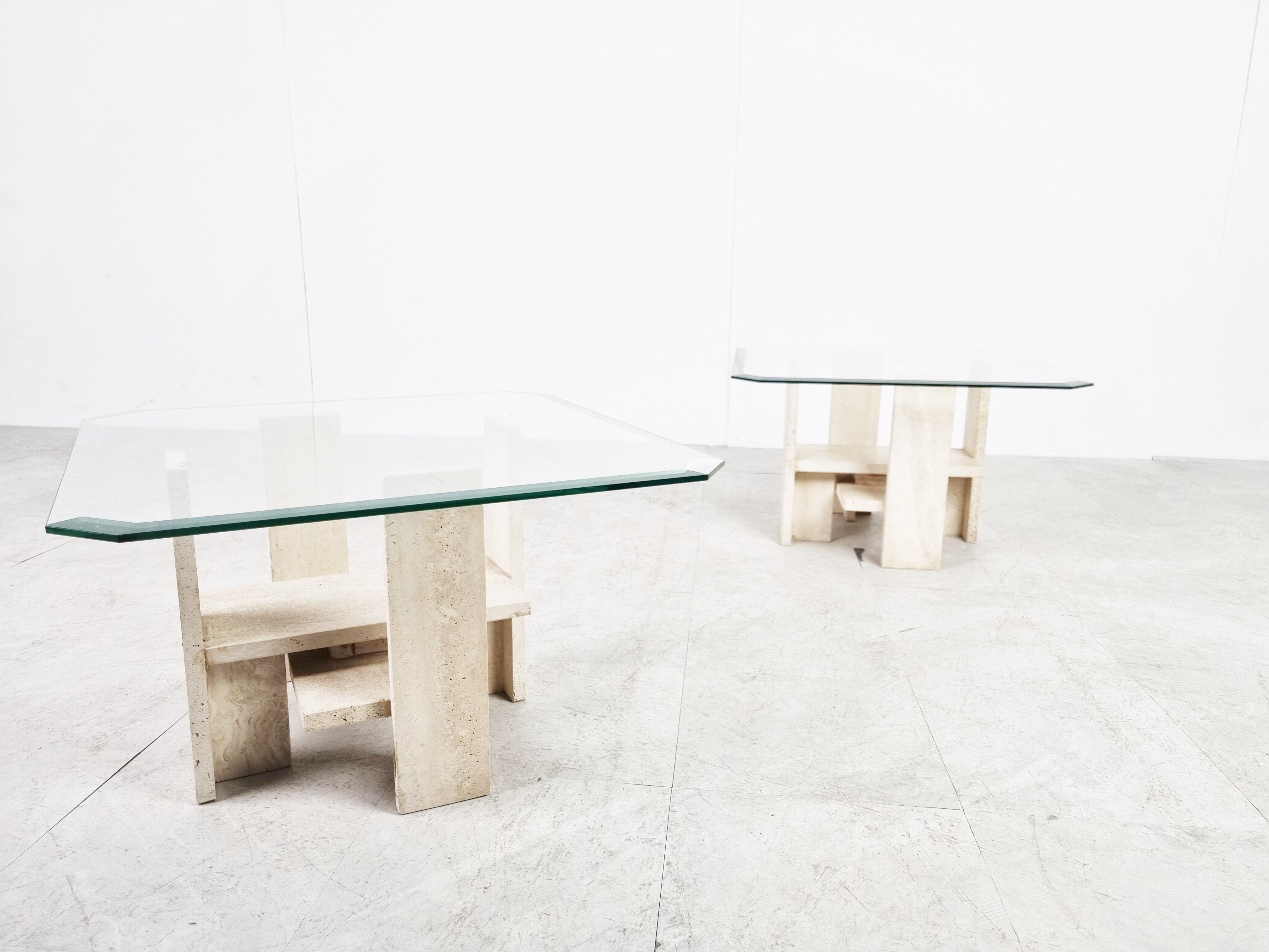 Pair of vintage travertine side tables by Willy Ballez, 1970s