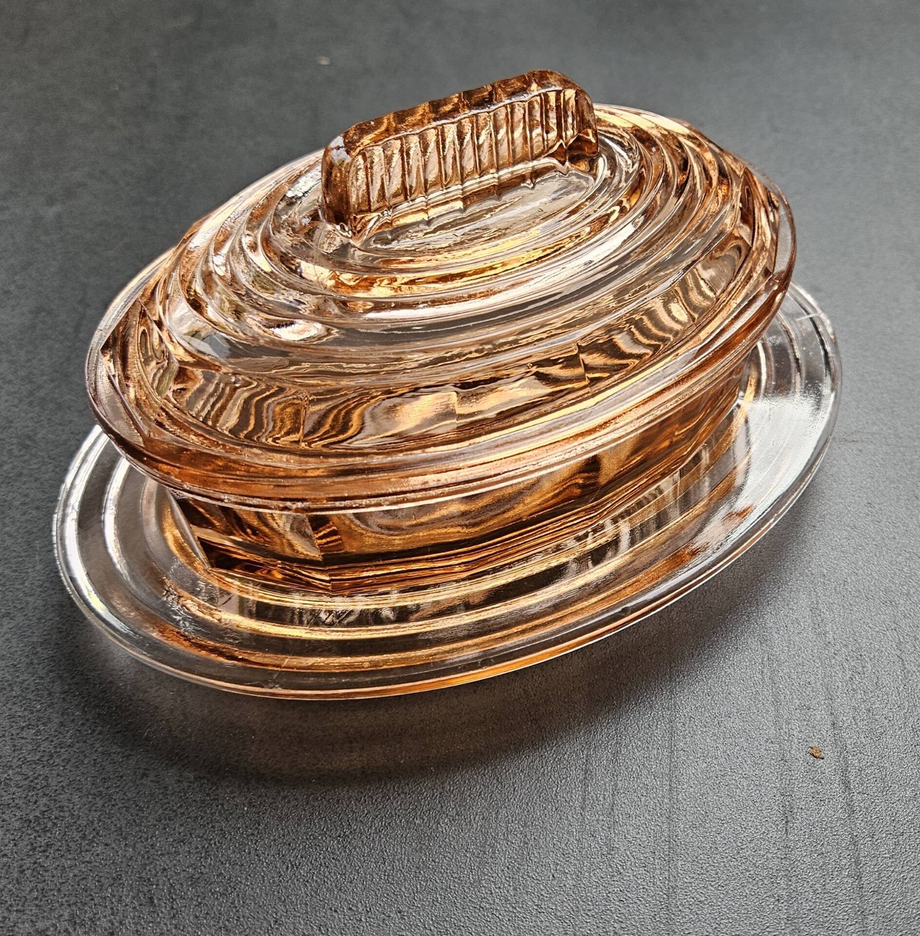 Rosaline glass butter dish: Art Deco