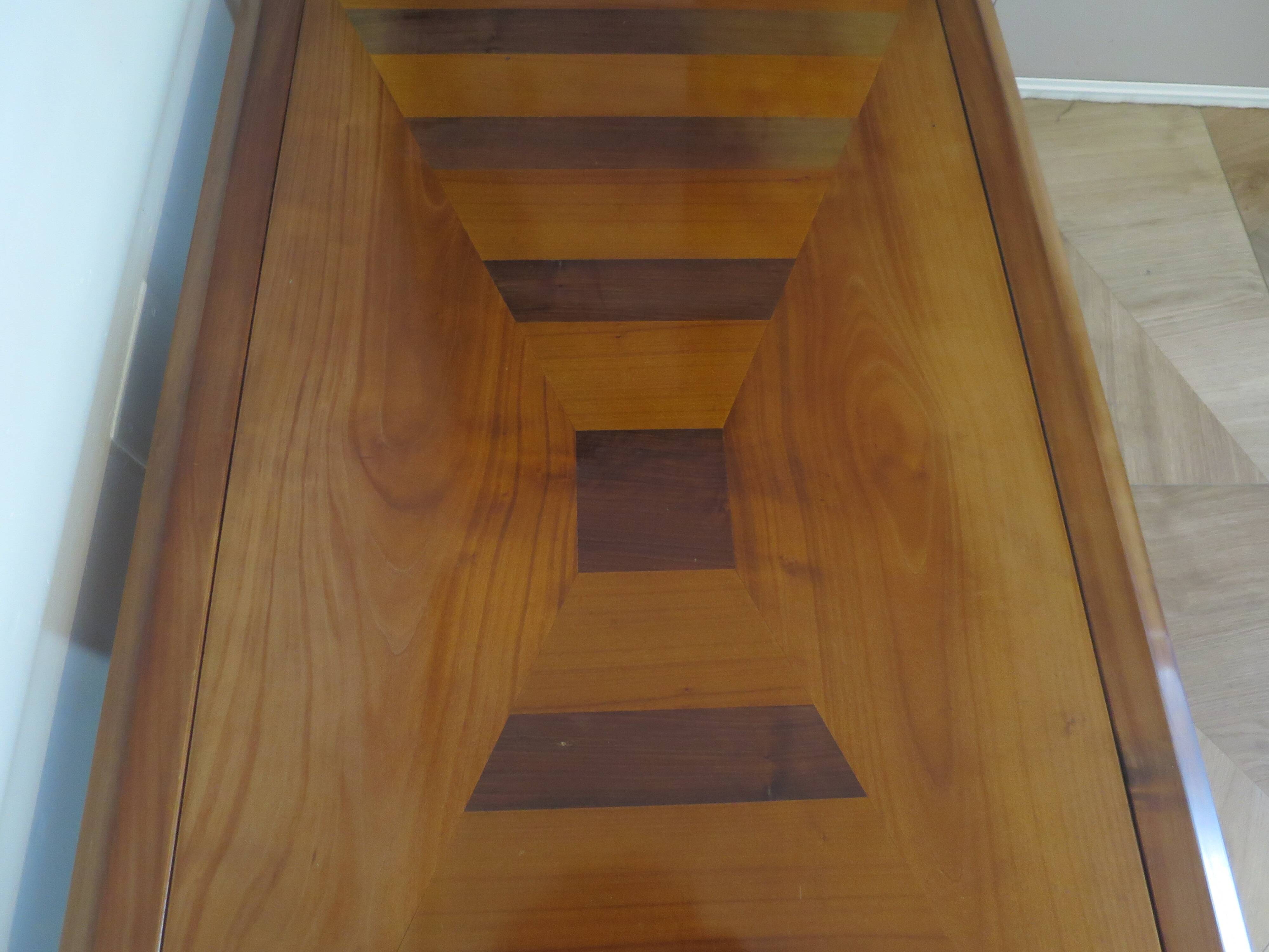 Large coffee table - cherry finish - solid wood - butterfly motifs