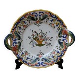 Old decorative plate with handles Old Rouen handmade