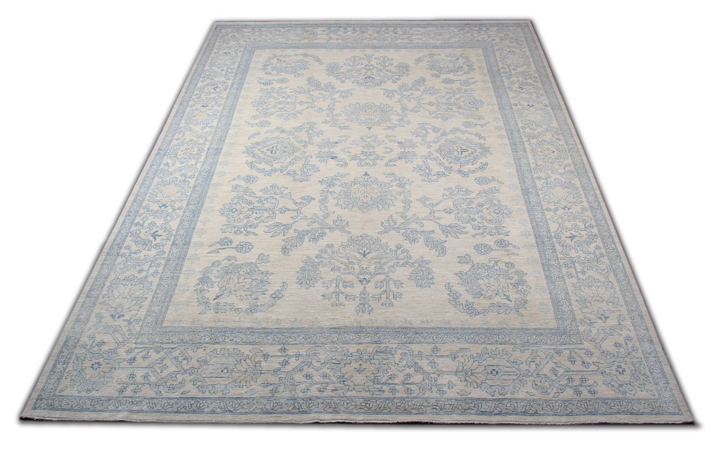 Handknotted Light Blue Rug Cream Oversize Floral Zeigler Carpet Home Interi