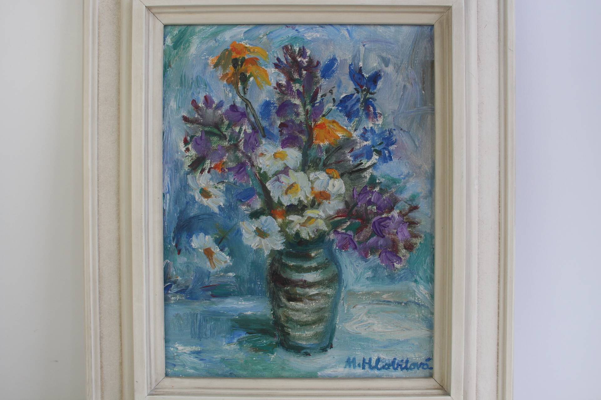 Hand Painted Painting, Oil on Canvas, Signed, Czechoslovakia, 1963