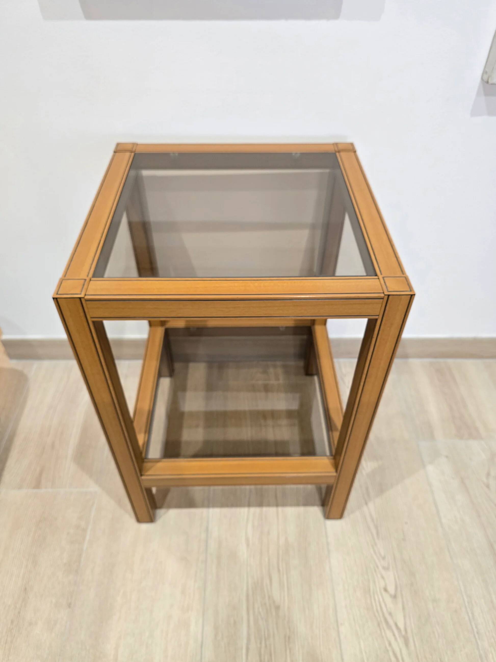 Vintage wood and glass side table – Graphic design – 1970s/1980s