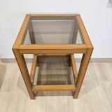 Vintage wood and glass side table – Graphic design – 1970s/1980s