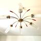 Golden brass chandelier 6 tulips red diamond tips 1950
