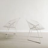 Vintage Mid Century White Metal Diamond Chairs by Harry Bertoia, 1950s