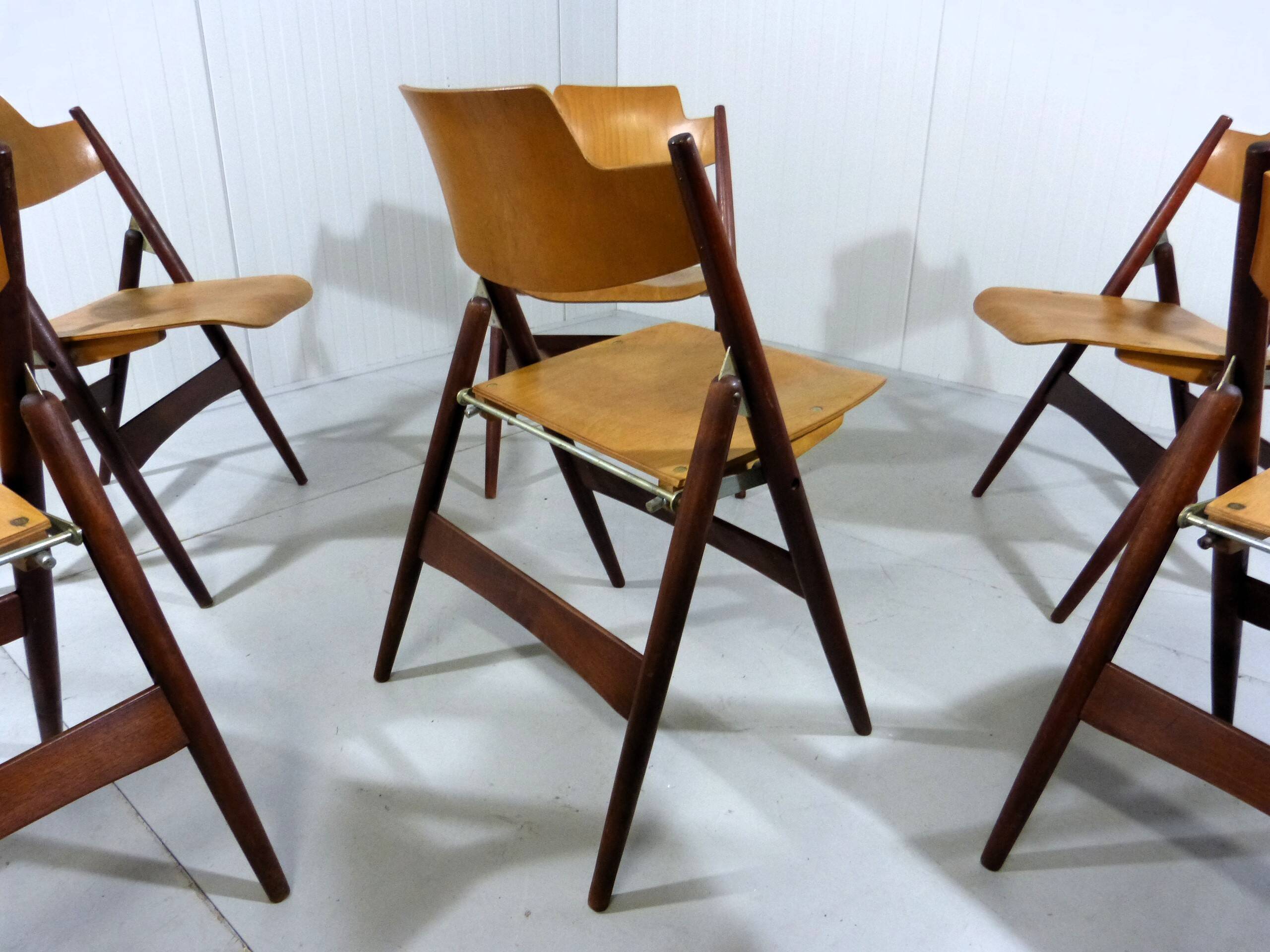 Set of 6 Egon Eiermann SE 18 folding chairs Wilde + Spieth, 1950s