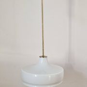 Rare Midcentury Brass and Milk Glass Pendant Kamenicky Senov, 1970s