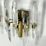 Sciolari, set of two large sconces in glass and gilded brass. Italy 1970s