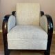 Fauteuil convertible art-déco en hêtre teinté et tissu de velours de coton de couleur ivoire