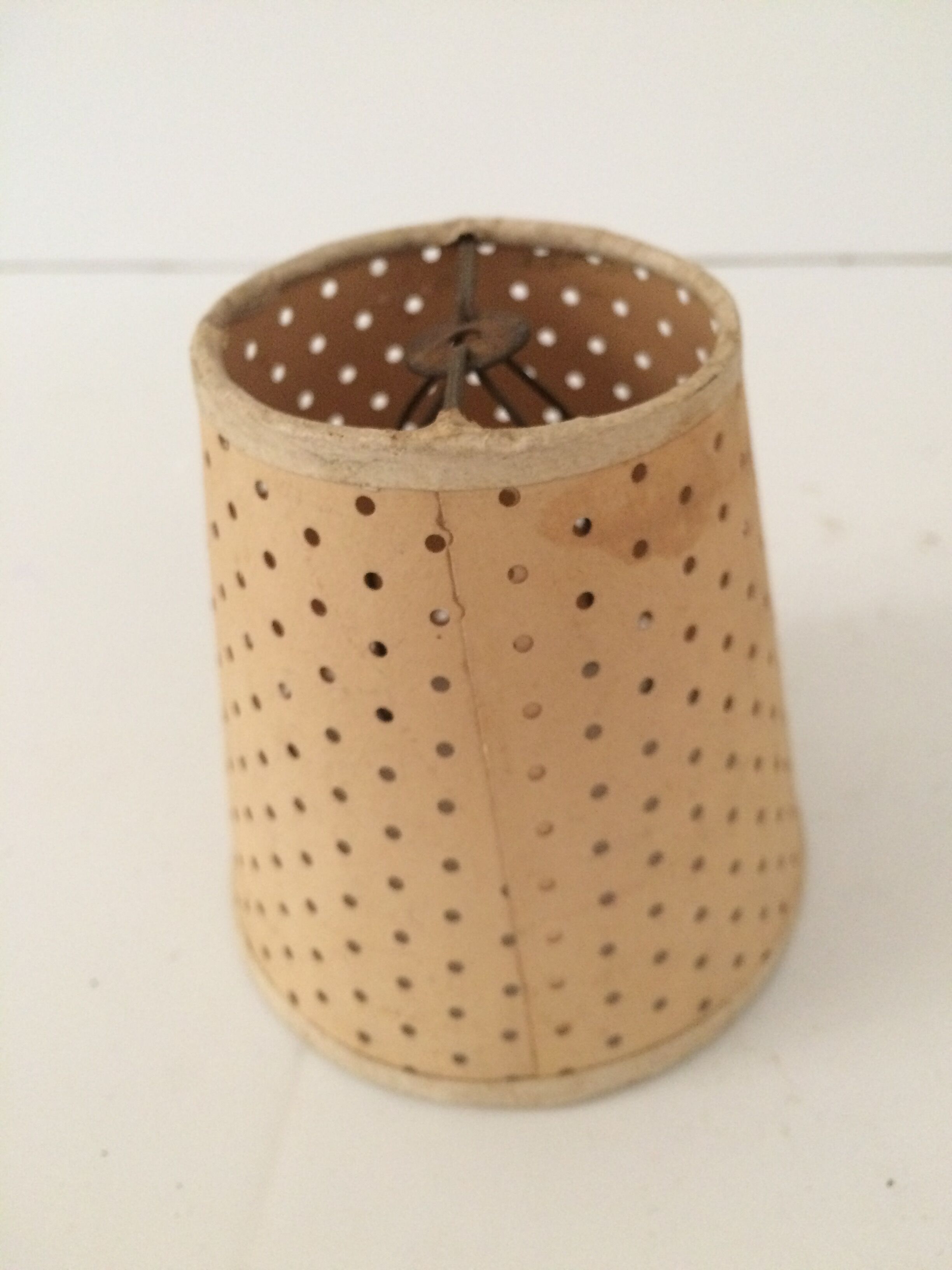 Mini lampshade with vintage perforated cardboard pliers