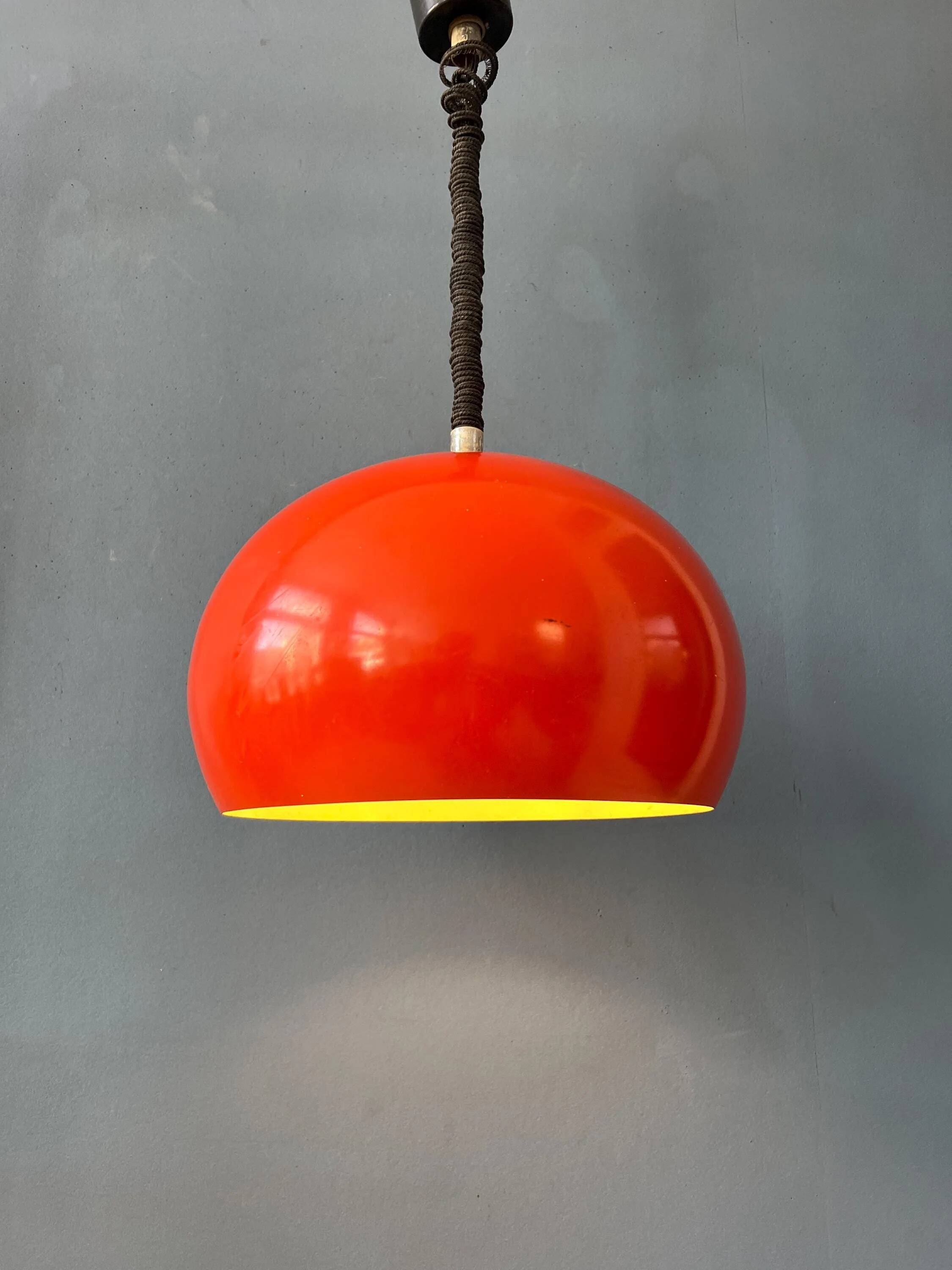 Large vintage red metal pendant light in Space Age style