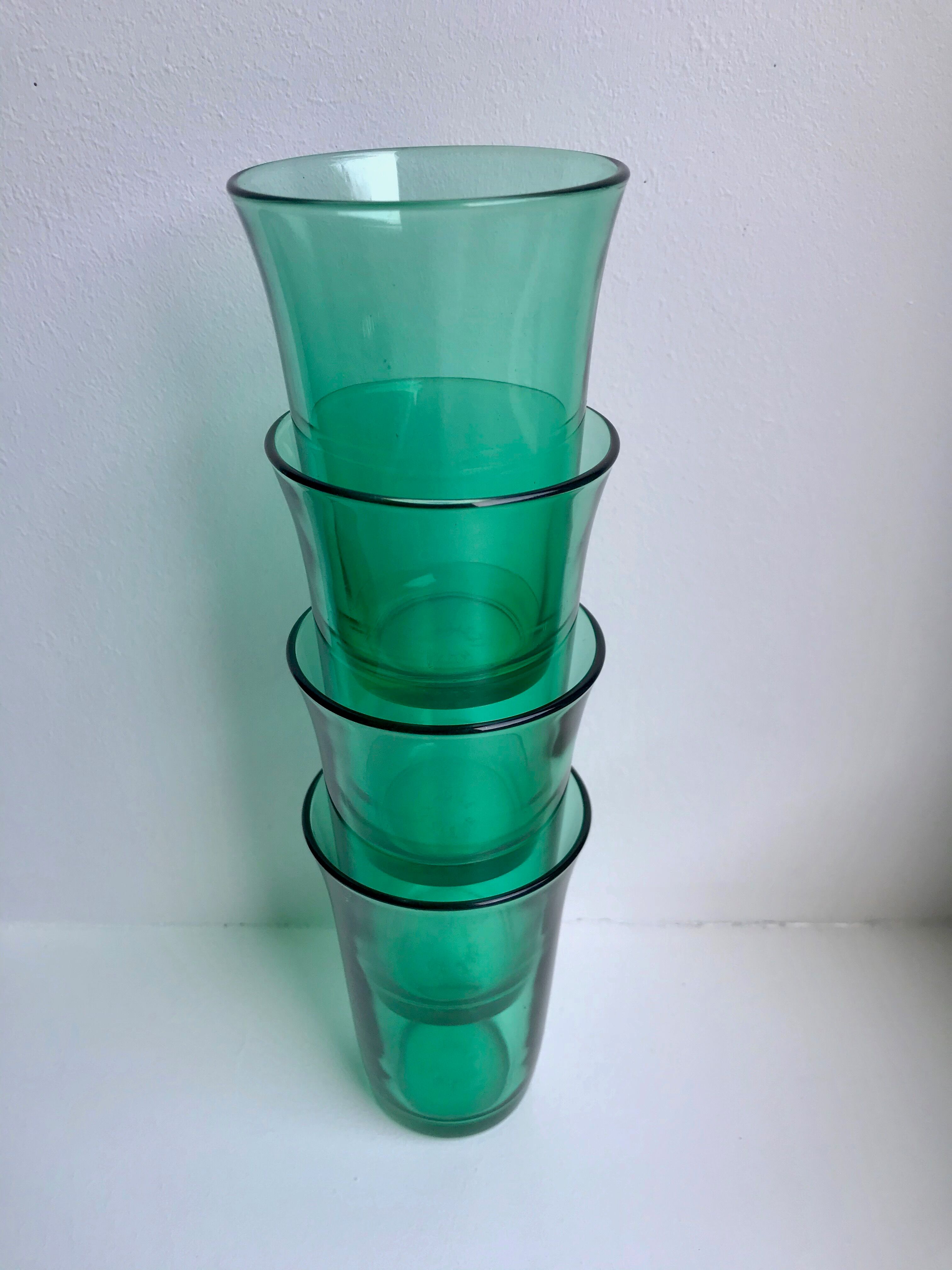 Set of 4 green water glasses 70s