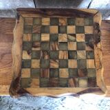 Old Board Game of Checkers Chess Solitaire Domino in Raw Olivier Wood