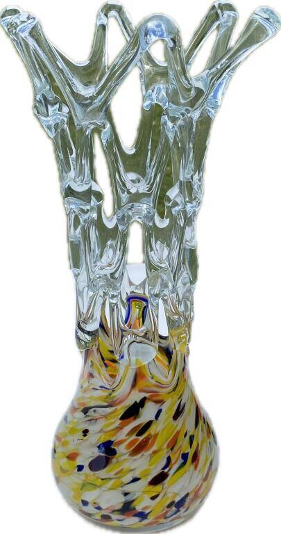 Plychrome openwork spun blown glass vase