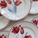6 vintage earthenware flat plates from the Moulin des Loups Simone series