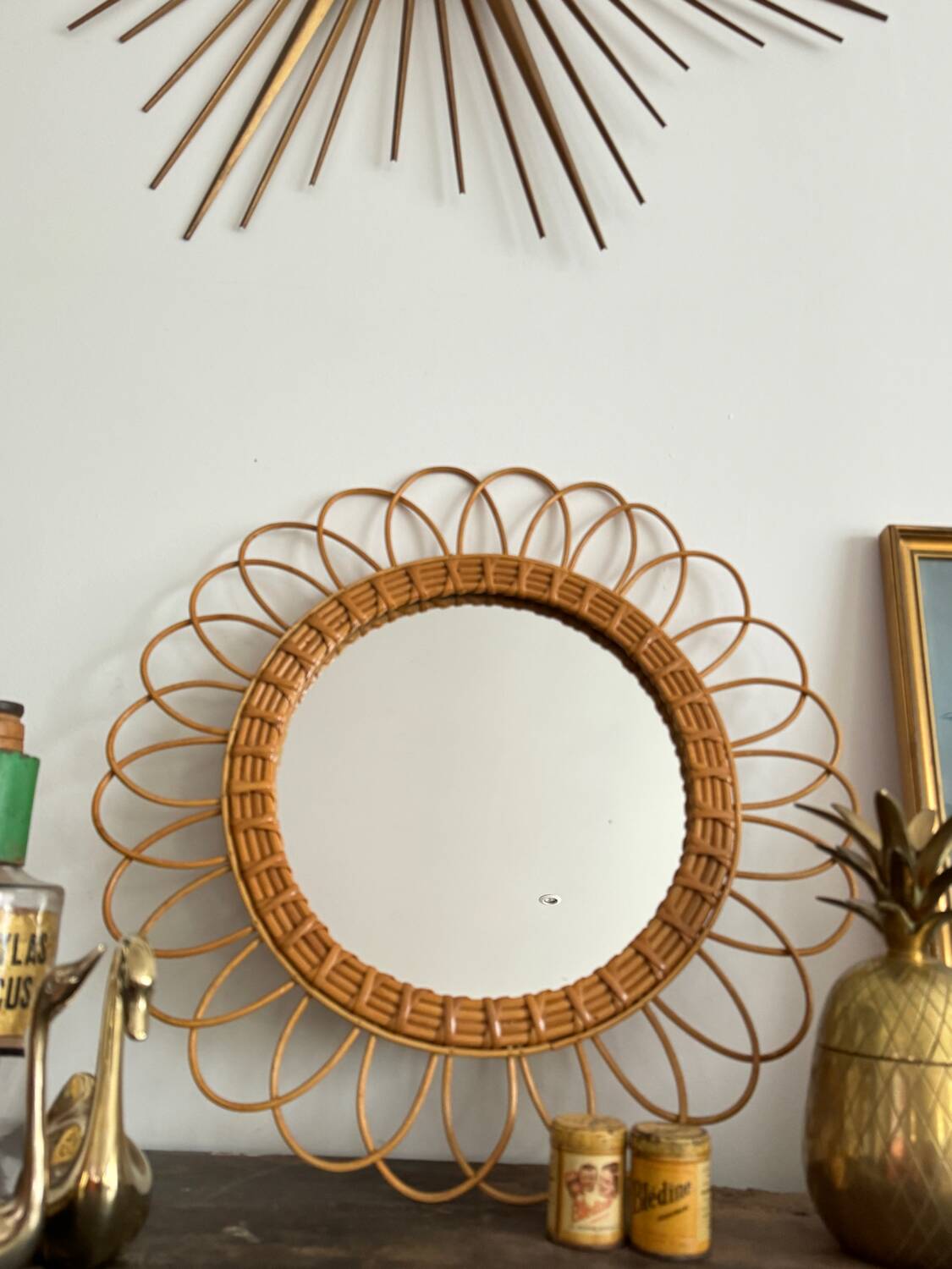 Antique vintage rattan mirror