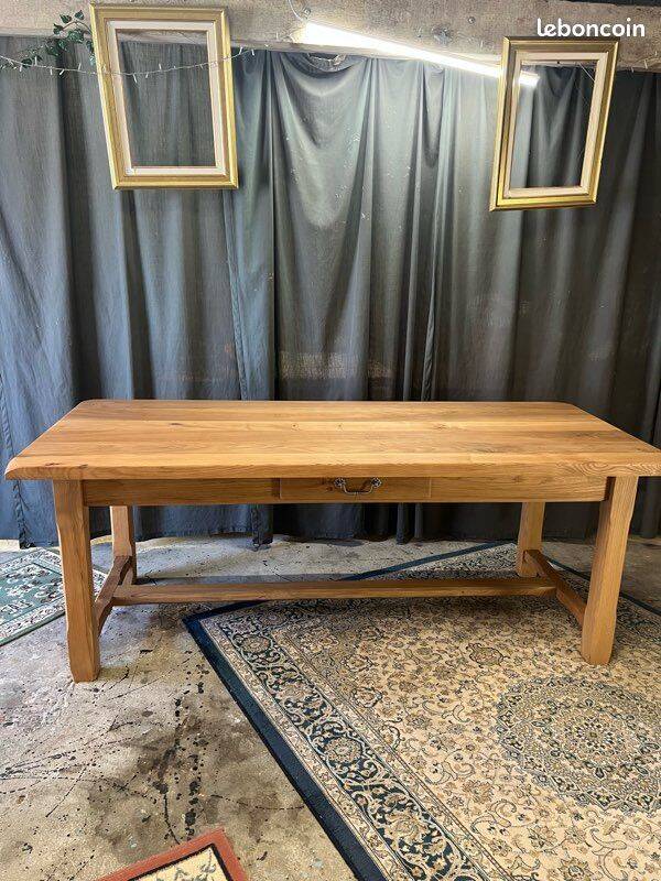 Restored antique farmhouse table in solid elm