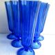 6 Art Deco champagne flutes blue glass cut from 10 flat ribs on peedouche