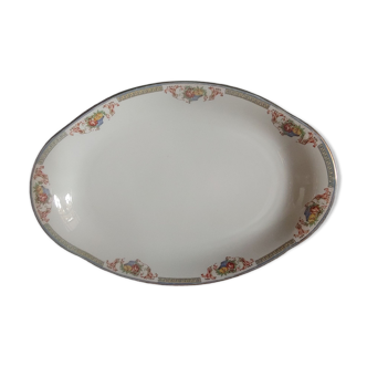 Serving dish in limoges porcelain flower baskets, fruits - early 20th