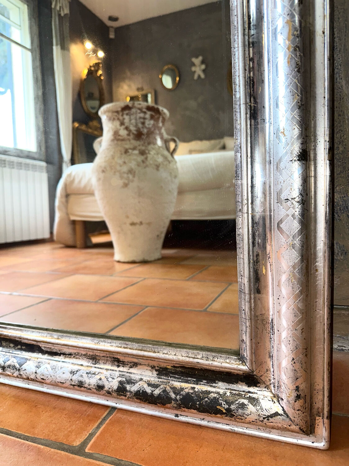 Miroir Louis-Philippe ancien argenté XIXème