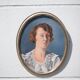 Portrait painted woman signed in oval frame, wall frame, wood frame and painted stucco, vintage frame