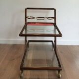 Rolling table made of wood, brass and glass