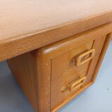 Grand bureau de direction double-face vintage en bois de chêne années 70