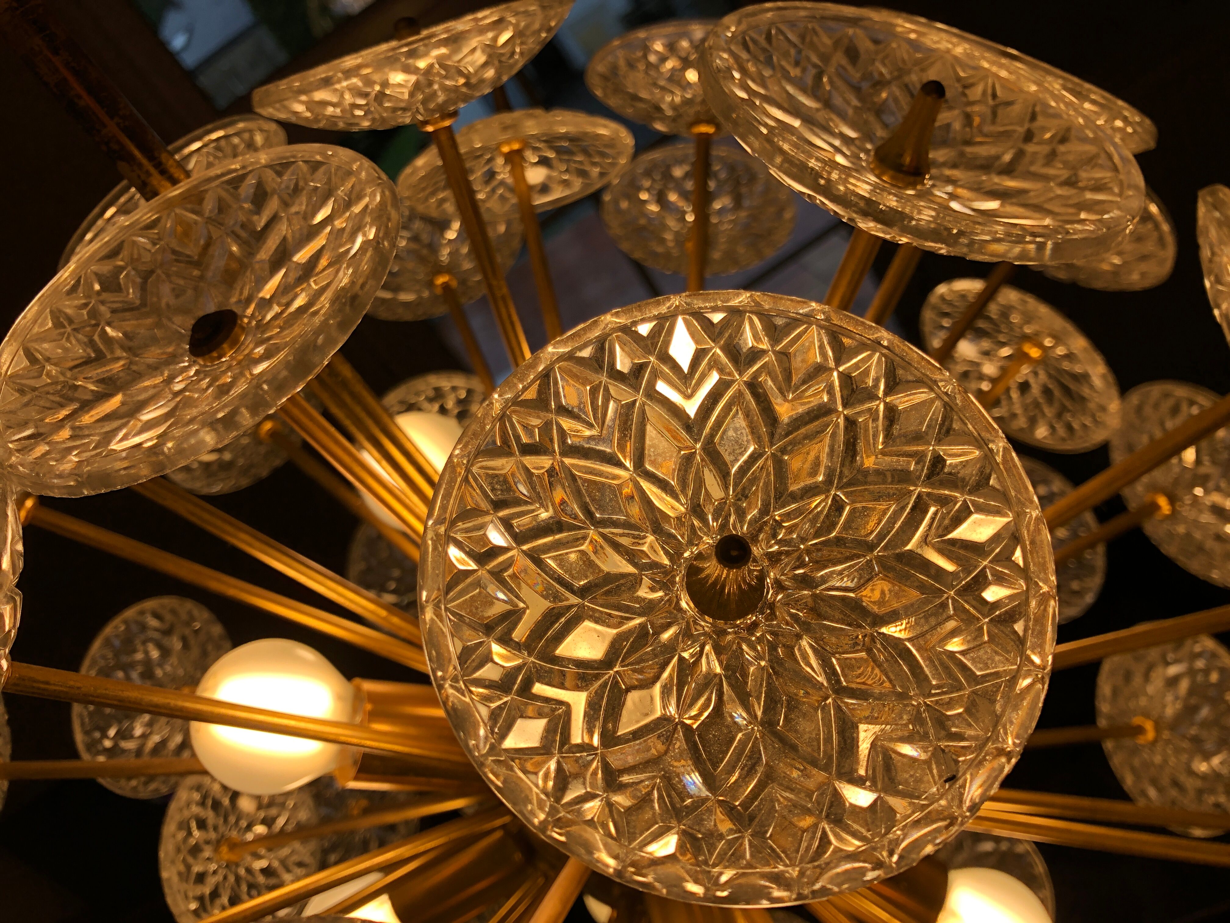 Lamp val saint lambert crystal sputnik 55 cm gold vintage 50/60