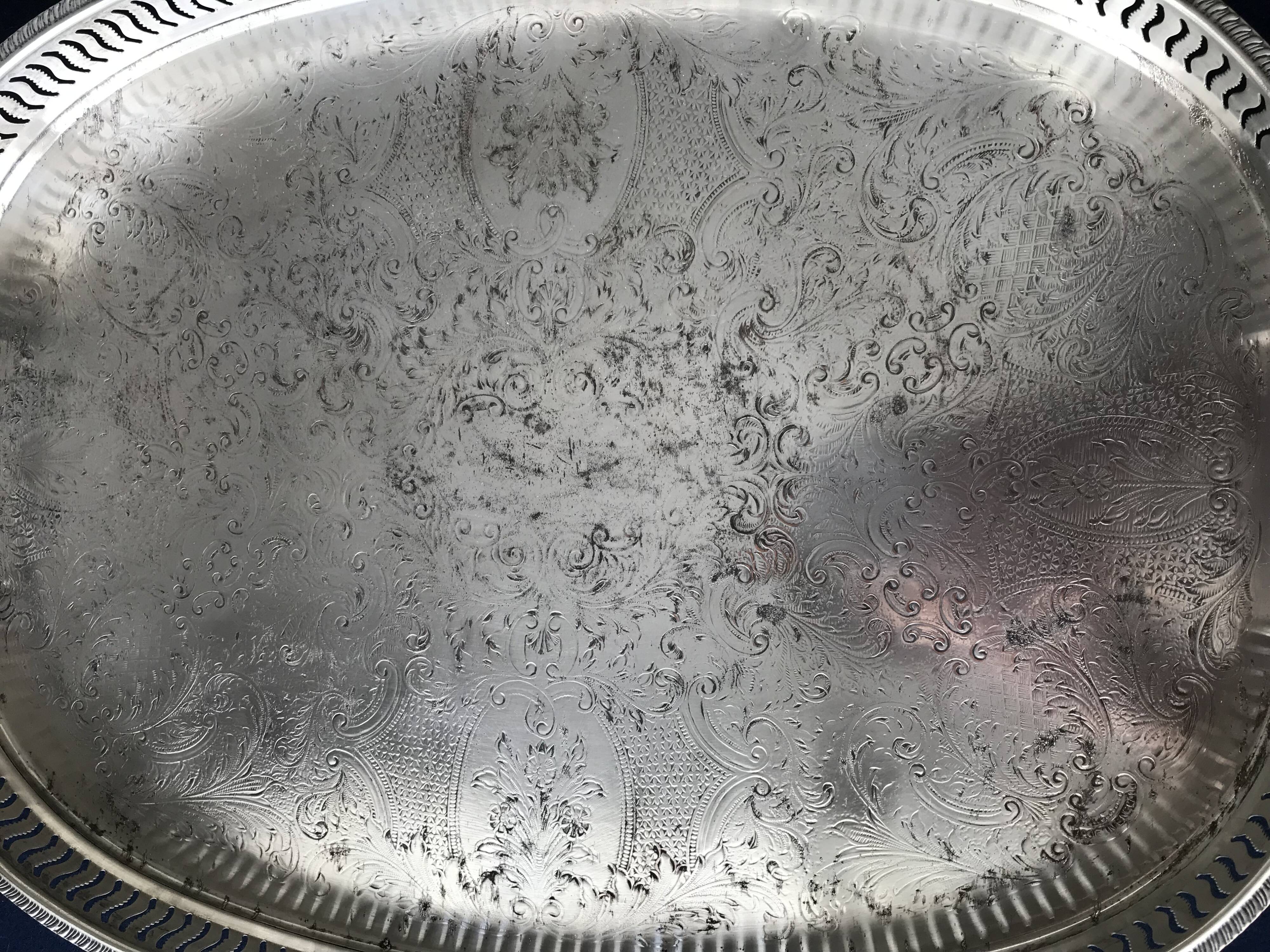 Silver metal serving tray