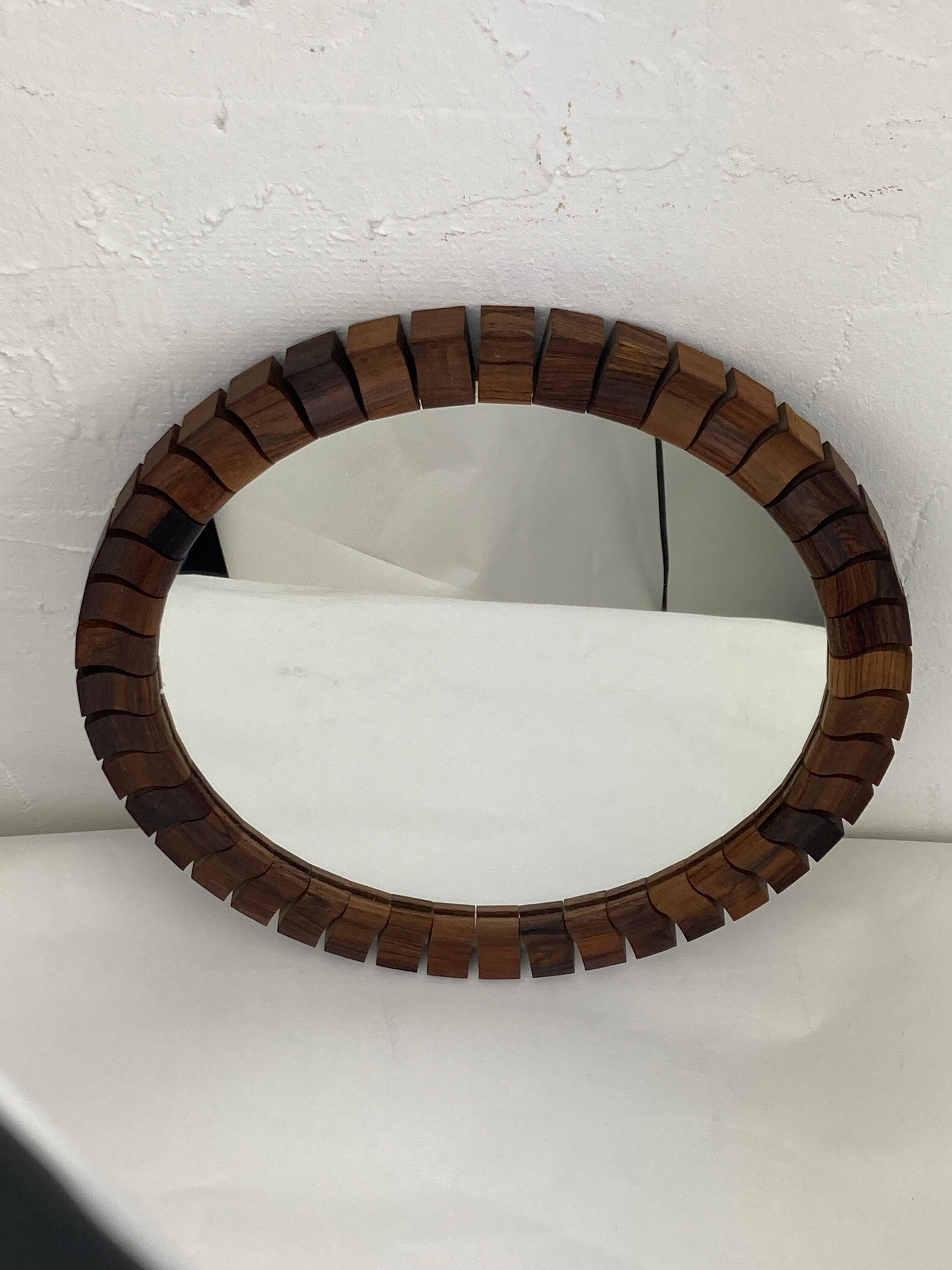 Teak rosewood Danish midcentury cube mirror, 1960s, 33 cm