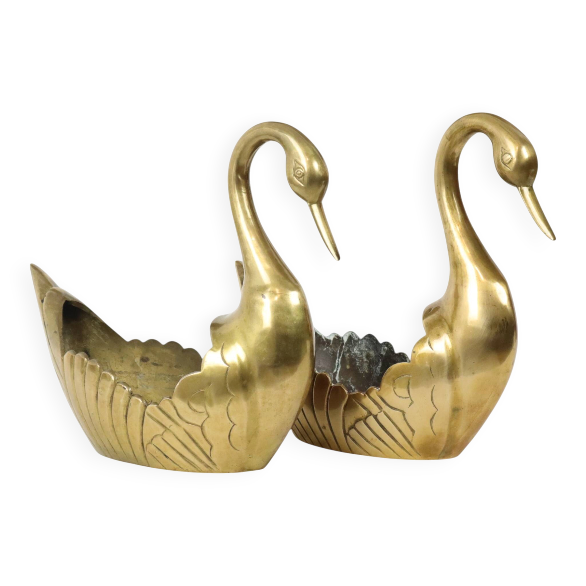 Pair of Brass Swans Jardinières Flowerpot Vintage 31cm