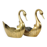 Pair of Brass Swans Jardinières Flowerpot Vintage 31cm