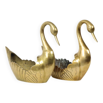 Pair of Brass Swans Jardinières Flowerpot Vintage 31cm