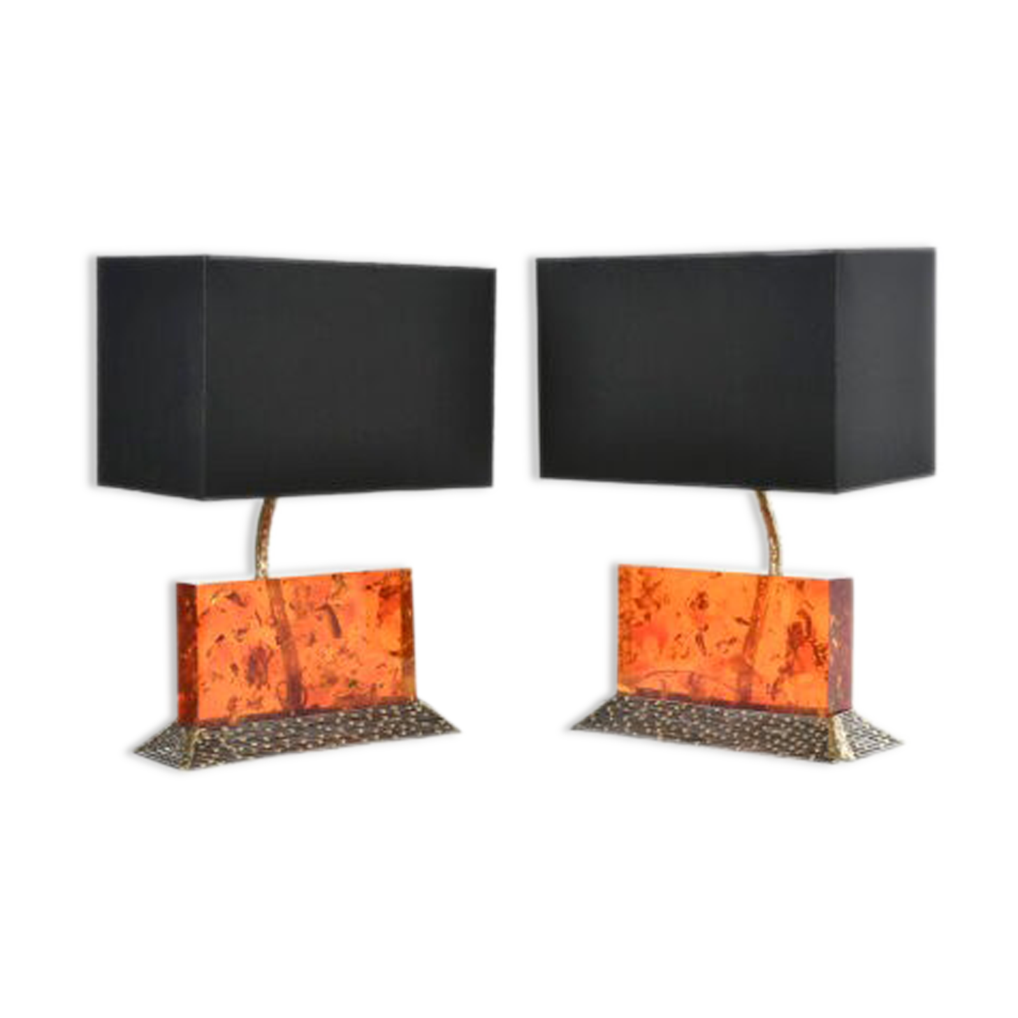 Pair of fractal resin and brass lamps by Henri Fernandez