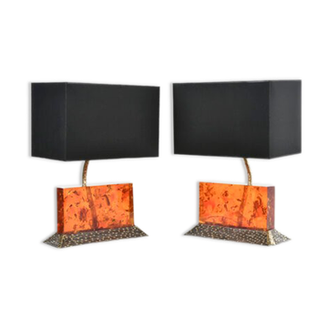 Pair of fractal resin and brass lamps by Henri Fernandez