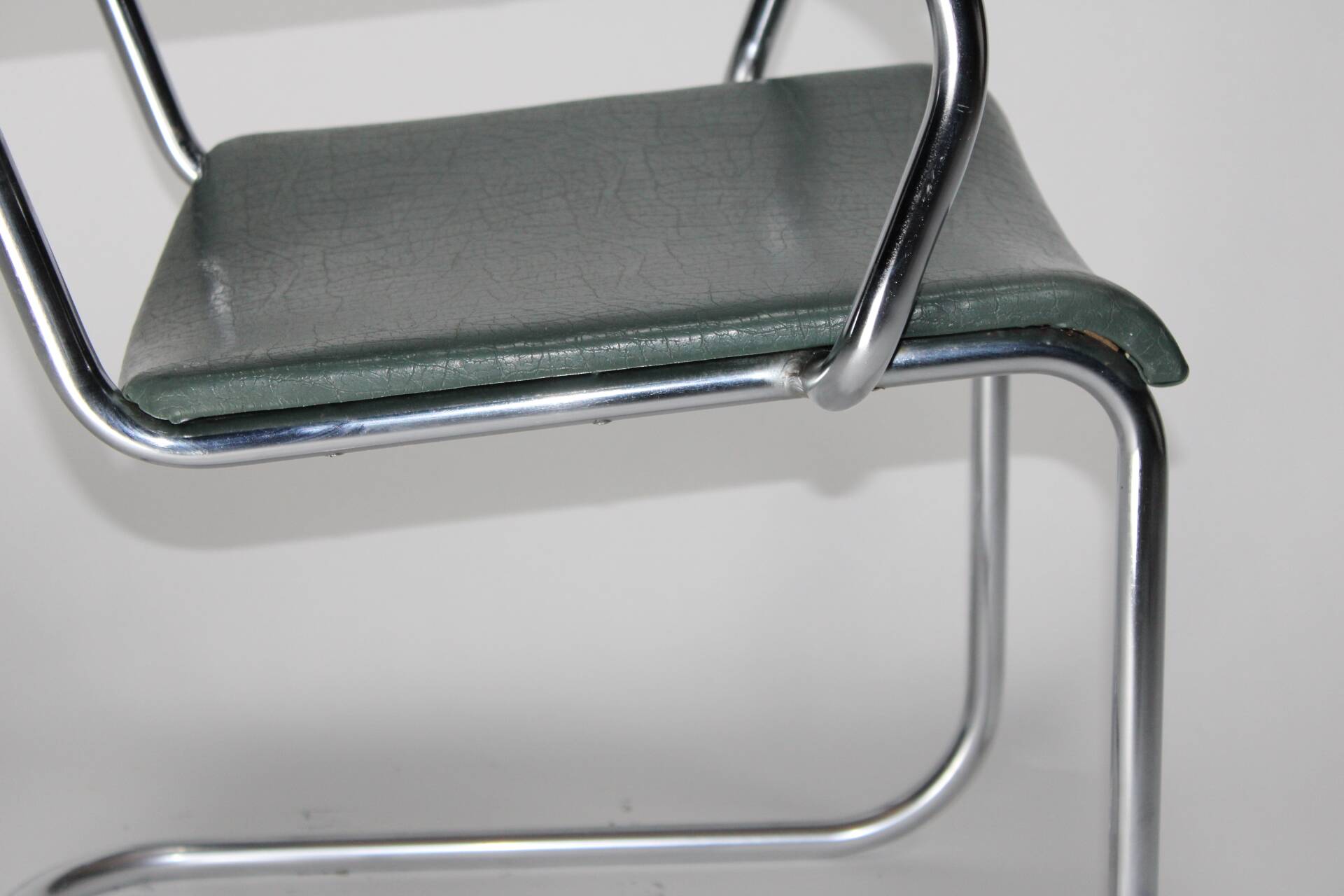 Vintage chrome and blue gray leather chair verkstads model motala 1950 sweden